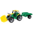 LENA: Óriás traktor homlokrakodóval és utánfutóval zöld/sárga 108 cm