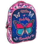 Kép 1/2 - Must: Pillangó mintás háromrekeszes iskolatáska, hátizsák 32×18×43 cm