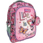Kép 1/2 - Luna: Must Team pillangós lekerekített 3 rekeszes iskolatáska, hátizsák 32×18×43 cm
