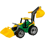 Kép 1/3 - LENA: Óriás traktor homlokrakodóval és markolókanállal sárga/zöld 65 cm