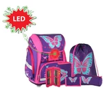 Kép 1/6 - Spirit: Butterfly 3D mintás, LED-es iskolatáska, hátizsák 5 db-os szett