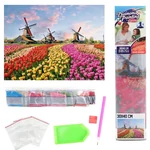 Kép 2/3 - Gyémántszemes kirakó: Holland tulipánmező gyémántfestő szett 30×40 cm