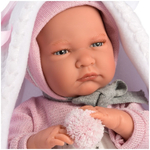 Kép 4/5 - Llorens: Lala újszülött síró lány baba macis pólyával 42 cm-es