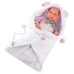 Kép 5/5 - Llorens: Lala újszülött síró lány baba macis pólyával 42 cm-es