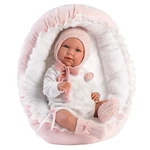 Kép 2/6 - Llorens: Mimi 42 cm-es síró kislány baba pink ruhában bölcsővel