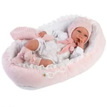 Kép 5/6 - Llorens: Mimi 42 cm-es síró kislány baba pink ruhában bölcsővel