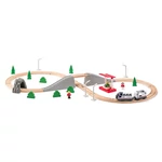 Kép 2/2 - Fa összeszerelhető vasútpálya személyvonattal és más kiegészítőkkel 45 db-os – Woodyland
