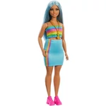 Kép 2/5 - Barbie: Fashionista stílus baba színes csíkos ruhában – Mattel