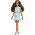 Kép 2/2 - Barbie: Fashionista stílusos baba zöld-fehér kockás ruhában – Mattel