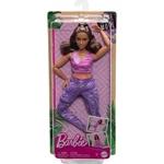 Kép 1/3 - Barbie: Hajlékony jógababa barna hajjal lila nadrágban – Mattel