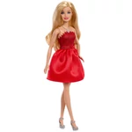 Kép 2/4 - Barbie: 80. évfordulós ünnepi baba Rubinvörös ruhában – Mattel