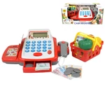 Kép 1/6 - Fehér-piros elektronikus pénztárgép hanggal, termékekkel és játékpénzzel 25x10x14 cm