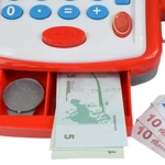 Kép 3/6 - Fehér-piros elektronikus pénztárgép hanggal, termékekkel és játékpénzzel 25x10x14 cm