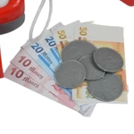 Kép 4/6 - Fehér-piros elektronikus pénztárgép hanggal, termékekkel és játékpénzzel 25x10x14 cm
