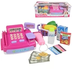 Kép 1/7 - Happy Shopping: Rózsaszín pénztárgép hanggal, termékekkel és játékpénzzel 27 cm