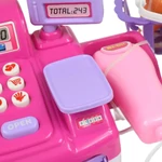 Kép 3/7 - Happy Shopping: Rózsaszín pénztárgép hanggal, termékekkel és játékpénzzel 27 cm