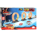 Kép 1/3 - Racing Track 28 db-os versenypálya szett 3 db hurokkal és 2 db hátrahúzható autóval 1/64