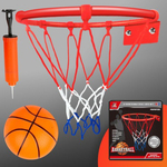 Kép 1/4 - Fém kosárlabda gyűrű szett színes hálóval, labdával és pumpával 24 cm-es