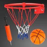 Kép 3/4 - Fém kosárlabda gyűrű szett színes hálóval, labdával és pumpával 24 cm-es