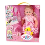Kép 1/2 - Hajas baba rózsaszín ruhában kiegészítőkkel 35 cm-es