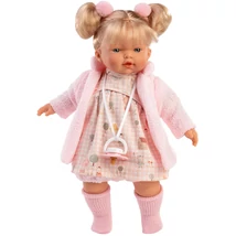 Llorens: Roberta 33 cm-es baba cumival rózsaszín kardigánban