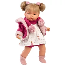 Llorens: Joelle 38 cm-es síró baba cumival rózsaszín kabátban