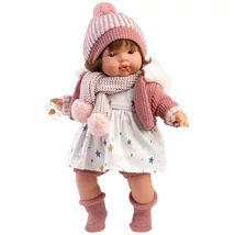 Llorens: Lola 38 cm-es síró baba cumival kötött sapkában