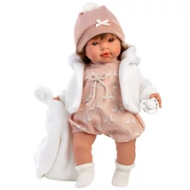 Llorens: Carla 42 cm-es síró baba cumival és fehér takaróval