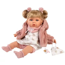 Llorens: Júlia 42 cm-es síró baba cumival rózsaszín kabátban