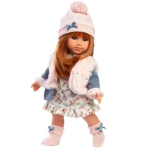 Llorens: Nicole 35 cm-es vörös hajú baba rózsaszín mellényben