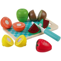Fa vágható gyümölcsök játékszett vágódeszkával és késsel