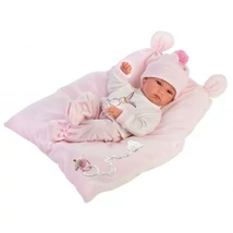 Llorens: Bimba újszülött lány baba párnával, kötött sapkával 35 cm