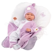 Llorens: Lalo Llorón 42 cm-es síró újszülött baba pillangó formájú pólyában