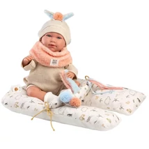 Llorens: Mimi 42 cm-es síró baba füles sapkában párnával