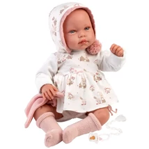 Llorens: Tala Llorana 44 cm-es újszülött baba hanggal kapucnis ruhában