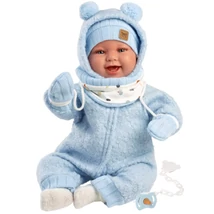 Llorens: Talo Sonrisas 44 cm-es újszülött baba hanggal kék kapucnis ruhában