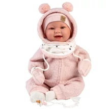 Llorens: Tala Sonrisas 44 cm-es újszülött baba hanggal rózsaszín kezeslábasban