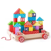 Fa ABC húzós kocsi építőkockákkal és betűkockákkal