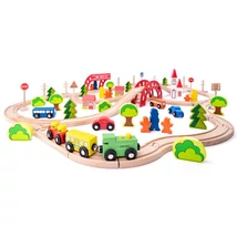 Fa vasútpálya szett híddal és megállóval – Woodyland