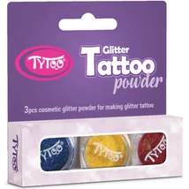 TyToo: Tengerkék, citromsárga és piros színű csillámpor szett 3×2,5ml