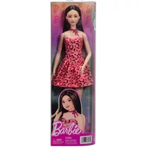 Barbie: Fashionista Barátnők barna hajú stílusos divatbaba leopárdmintás ruhában – Mattel