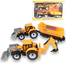 Dupla traktor sárga színben teherszállító utánfutóval
