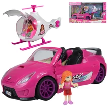 Pink sportautó helikopterrel és kiegészítőkkel, fénnyel és hanggal
