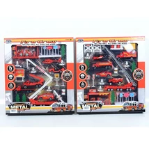 Tűzoltó játékszett benzinkúttal, járművekkel és kiegészítőkkel kétféle változatban