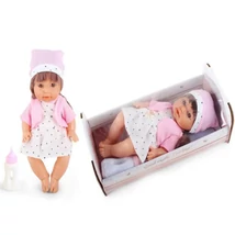 Pisilő baba csillagos ruhában hanggal és kisággyal 30 cm