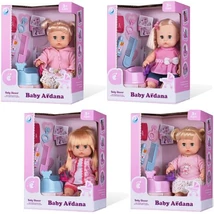 Szőke copfos baba hanggal 30 cm-es, négyfeléle változatban