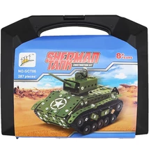 Sherman tank modell fém építőjáték 287 db-os szett bőröndben