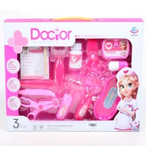 Pink orvosi játékszett ollóval, kórlappal és kiegészítőkkel