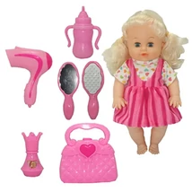 Dorina 38 cm-es pisilő baba fodrász készlettel, kiegészítőkkel és hang effektekkel