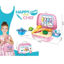 Hordozható pink játékkonyha készlet bőröndben 21 db-os szett